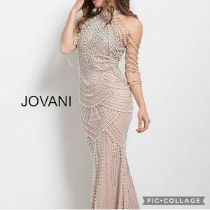 JOVANI Pearl Accented Sheath Maxi Dress Size 4